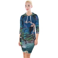 Wonderful Mermaid In The Deep Ocean Quarter Sleeve Hood Bodycon Dress by FantasyWorld7