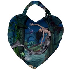 Wonderful Mermaid In The Deep Ocean Giant Heart Shaped Tote by FantasyWorld7