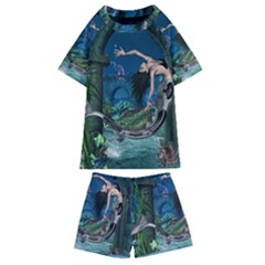 Wonderful Mermaid In The Deep Ocean Kids  Swim Tee And Shorts Set by FantasyWorld7