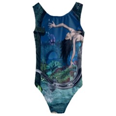 Wonderful Mermaid In The Deep Ocean Kids  Cut-out Back One Piece Swimsuit by FantasyWorld7