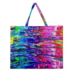 Paint Splatter - Rainbow Zipper Large Tote Bag by WensdaiAmbrose