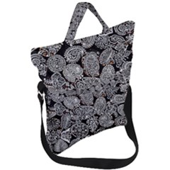 Black & White Paisley Fold Over Handle Tote Bag by WensdaiAmbrose