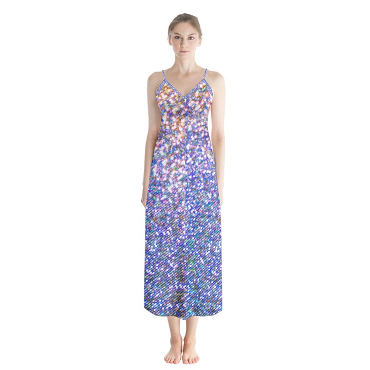 Pastel Rainbow Shimmer - Eco- Glitter Button Up Chiffon Maxi Dress