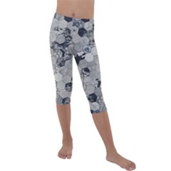 Grayscale Tiles Kids  Lightweight Velour Capri Leggings 