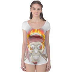 Fire Red Skull Boyleg Leotard  by Mariart