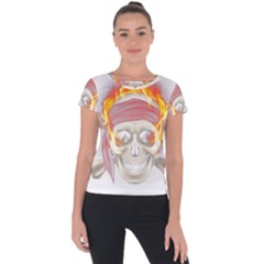 Fire Red Skull Short Sleeve Sports Top  by Mariart