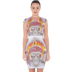 Fire Red Skull Capsleeve Drawstring Dress 