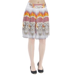 Fire Red Skull Pleated Skirt by Mariart