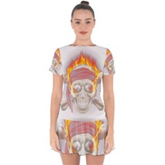 Fire Red Skull Drop Hem Mini Chiffon Dress by Mariart