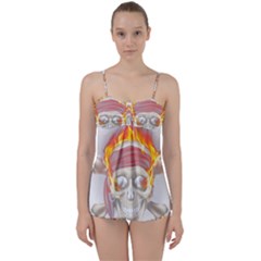 Fire Red Skull Babydoll Tankini Set