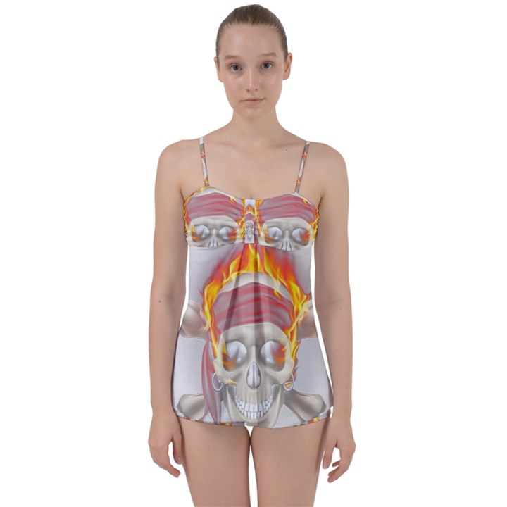 Fire Red Skull Babydoll Tankini Set