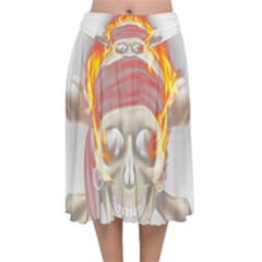 Fire Red Skull Velvet Flared Midi Skirt