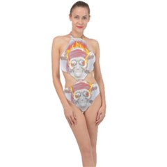 Fire Red Skull Halter Side Cut Swimsuit