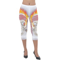 Fire Red Skull Lightweight Velour Capri Leggings 