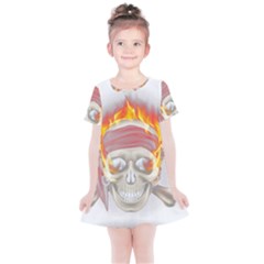 Fire Red Skull Kids  Simple Cotton Dress by Mariart