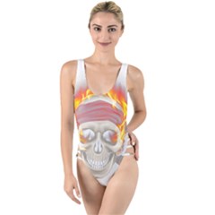 Fire Red Skull High Leg Strappy Swimsuit by Mariart