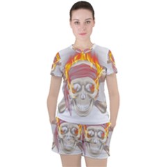 Fire Red Skull Women s Tee And Shorts Set