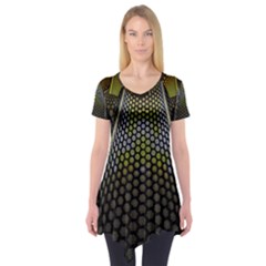 Fractal Hexagon Geometry Hexagonal Short Sleeve Tunic  by Mariart