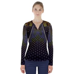 Fractal Hexagon Geometry Hexagonal V-neck Long Sleeve Top