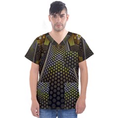 Fractal Hexagon Geometry Hexagonal Men s V-neck Scrub Top