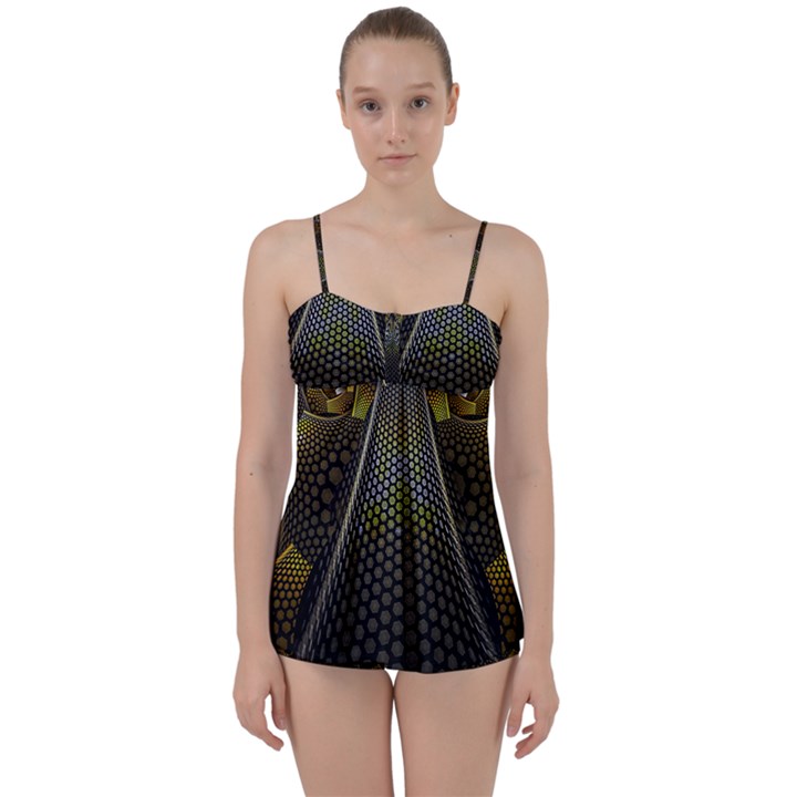 Fractal Hexagon Geometry Hexagonal Babydoll Tankini Set