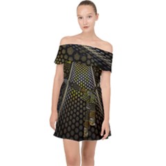 Fractal Hexagon Geometry Hexagonal Off Shoulder Chiffon Dress