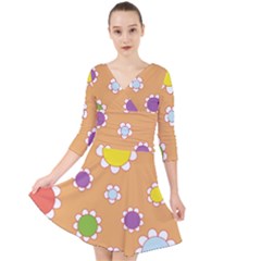 Floral Flowers Retro Quarter Sleeve Front Wrap Dress