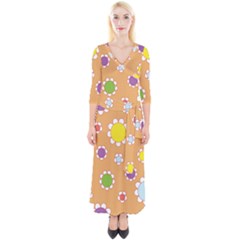 Floral Flowers Retro Quarter Sleeve Wrap Maxi Dress