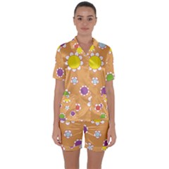 Floral Flowers Retro Satin Short Sleeve Pyjamas Set