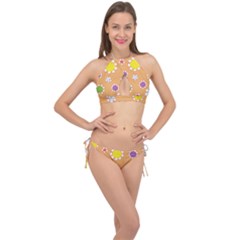 Floral Flowers Retro Cross Front Halter Bikini Set