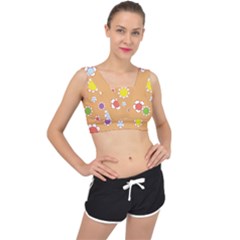 Floral Flowers Retro V-back Sports Bra