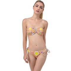 Floral Flowers Retro Twist Bandeau Bikini Set