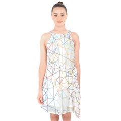 Geometric Pattern Abstract Shape Halter Collar Waist Tie Chiffon Dress