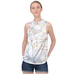 Geometric Pattern Abstract Shape High Neck Satin Top