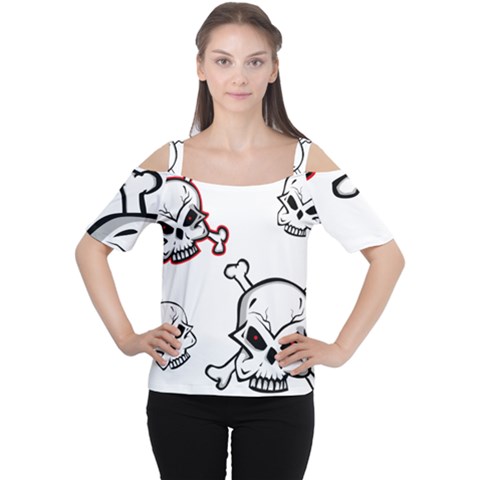 Illustration Vector Skull Cutout Shoulder Tee by Mariart