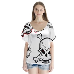 Illustration Vector Skull V-neck Flutter Sleeve Top by Mariart