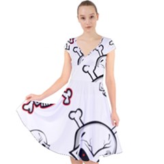 Illustration Vector Skull Cap Sleeve Front Wrap Midi Dress