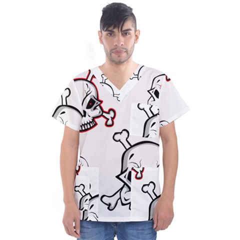 Illustration Vector Skull Men s V-neck Scrub Top by Mariart