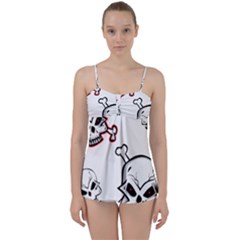 Illustration Vector Skull Babydoll Tankini Set