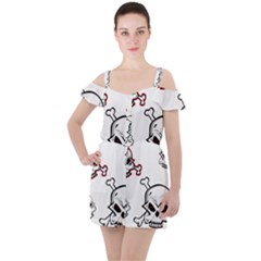 Illustration Vector Skull Ruffle Cut Out Chiffon Playsuit