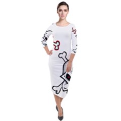 Illustration Vector Skull Quarter Sleeve Midi Velour Bodycon Dress