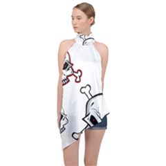 Illustration Vector Skull Halter Asymmetric Satin Top