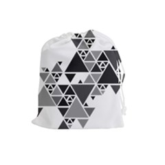 Gray Triangle Puzzle Drawstring Pouch (large) by Mariart