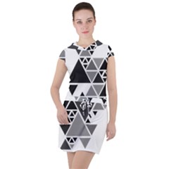 Gray Triangle Puzzle Drawstring Hooded Dress