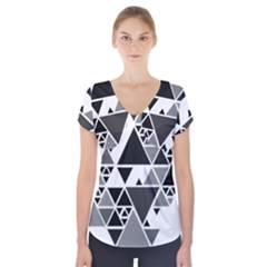 Gray Triangle Puzzle Short Sleeve Front Detail Top by Mariart