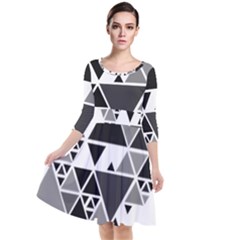 Gray Triangle Puzzle Quarter Sleeve Waist Band Dress