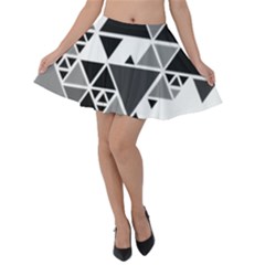 Gray Triangle Puzzle Velvet Skater Skirt