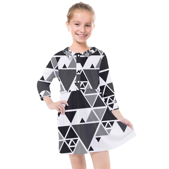 Gray Triangle Puzzle Kids  Quarter Sleeve Shirt Dress