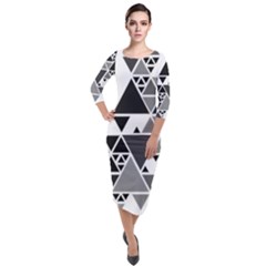 Gray Triangle Puzzle Quarter Sleeve Midi Velour Bodycon Dress