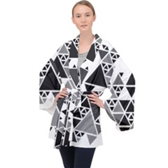 Gray Triangle Puzzle Velvet Kimono Robe